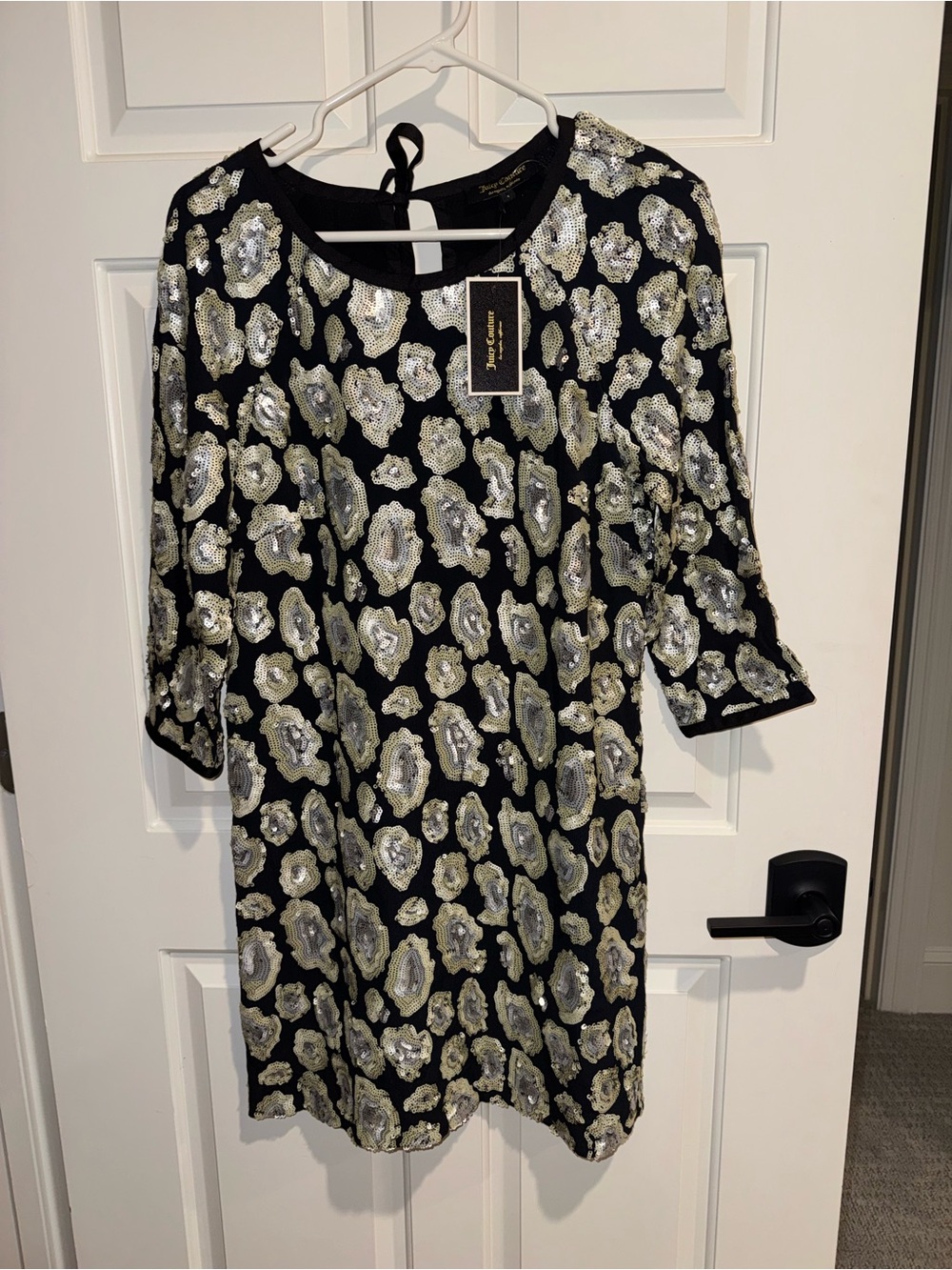 Juicy Couture Black Shift Dress with Silver-Gold Sequin Leopard design 4